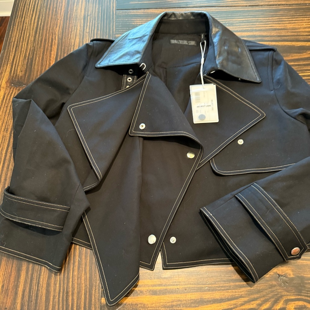 Helmut Lang NWT Black Cropped Trench Coat with Leather Accents - Picture 12 of 16